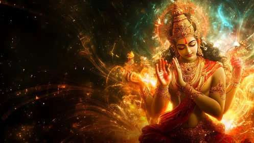 Radiant Hindu goddess rises from swirling cosmic fire