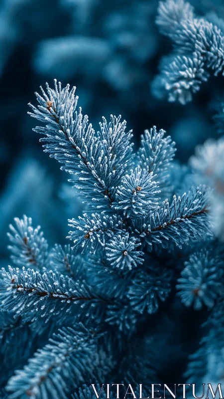 Frosted pine needles glow softly in a tranquil winter hush