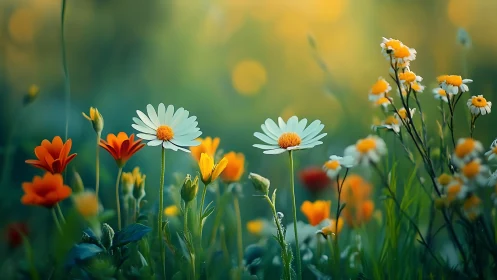 Vibrant Wildflower Meadow with White and Orange Blooms.