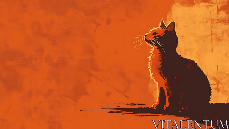 Silhouetted Cat Against Blazing Orange Sky.