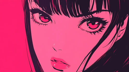 Neon pink anime portrait captures intense, hypnotic gaze.
