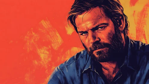 Digital male portrait uses high-contrast warm and cool tones