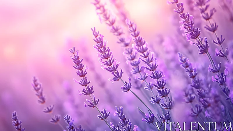 Lavender Fields in Soft Focus. Purple blooms drift through dreamy bokeh light.