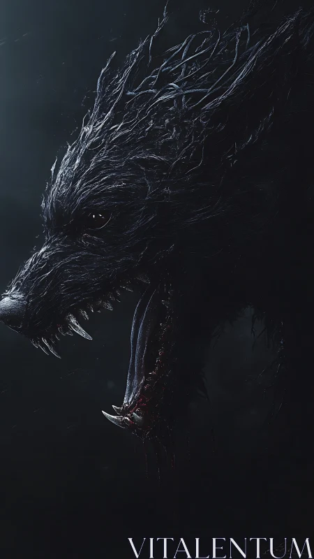Nightmare werewolf lunges from the shadows in stark profile.