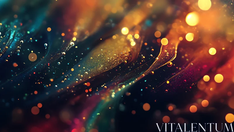 Colorful abstract light trails with glowing bokeh orbs.