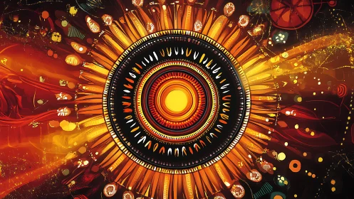 Radiant circular sunburst glows with rich cosmic color