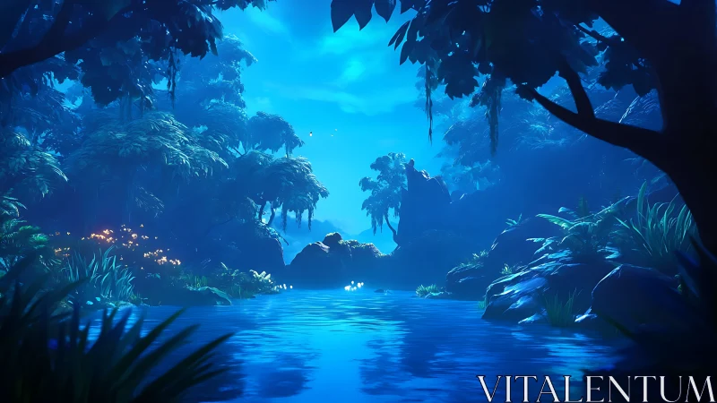 Bioluminescent Cavern with Ethereal Underground Lagoon.