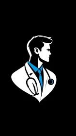 Silhouetted doctor stands sharp against electric midnight black