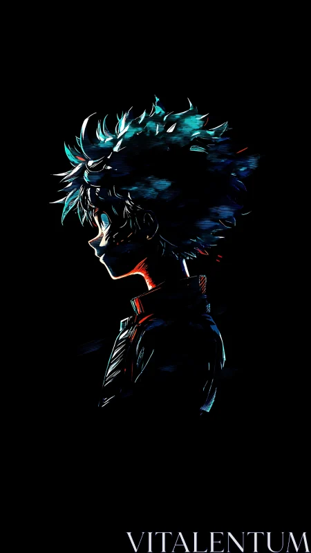 Electric dusk traces a lone anime hero in fractured neon