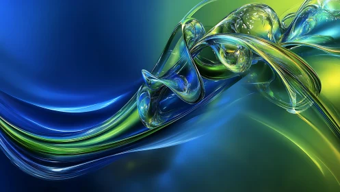 Flowing glassy waves in luminous blue and green light.