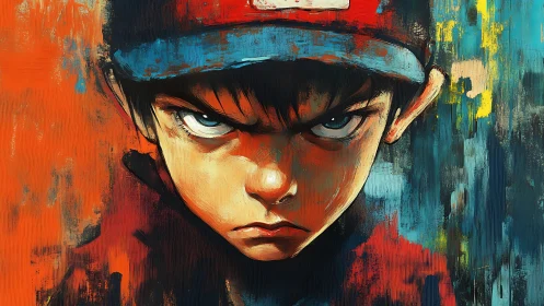 Intense boy portrait rendered in expressive digital brushwork