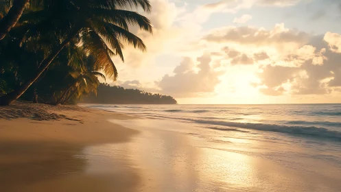 Sunlit tide whispers softly along a secluded palm shore