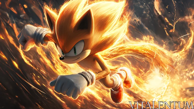 Fiery hero races forward wrapped in glowing golden energy