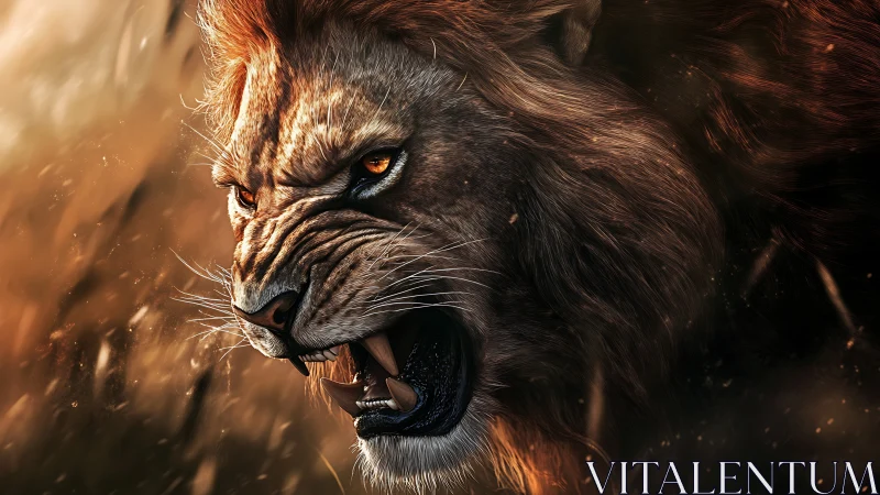 Snarling lion portrait in dynamic digital realism.