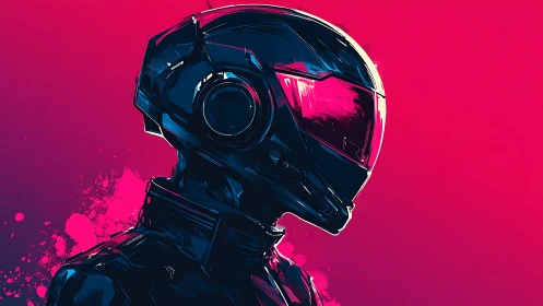 Neon-lit cyber biker stands in vibrant futuristic haze