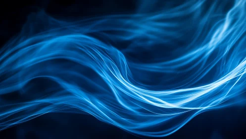 Luminescent cyan light trails in fluid abstract wave composition.