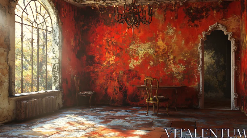 Sunlit vintage room glowing with warm fiery colors.