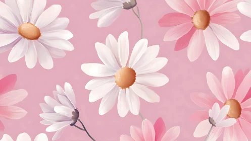 Soft digital daisies on pastel pink seamless floral pattern.