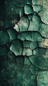 Emerald cracked paint texture forming abstract surface.
