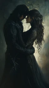 Dark Embrace: Medieval Couple in Shadow