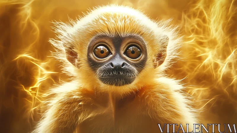 Gentle golden monkey glowing with warm curious energy.