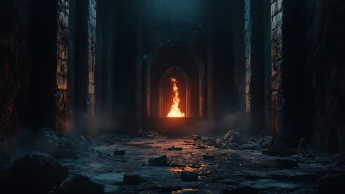 Lonely altar flame warming a forgotten stone hall.