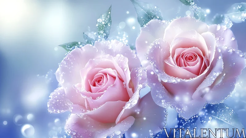 Pink Roses with Frost and Bokeh Lights.