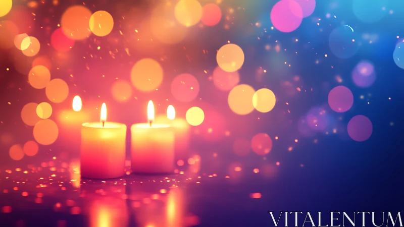 Candlelit shimmer in a rainbow bokeh dreamscape glow.