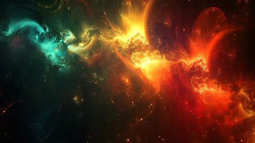 Cosmic energy stream twists through fiery nebula bands