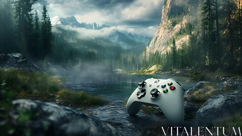 Gamepad dreaming by the misty mountain river of pixels.