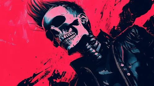 Neon punk reaper grinning loud against electric chaos.