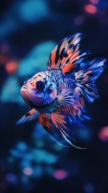 Neon dream betta drifts through midnight coral glow.