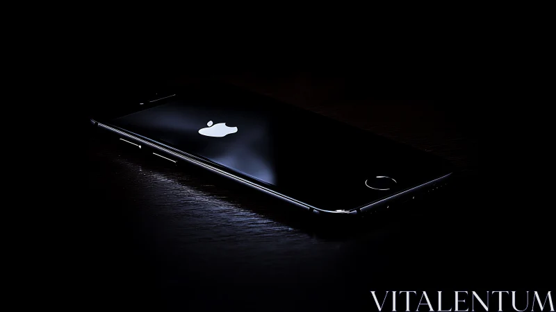 iPhone Device Illuminated Against Black Surface Environment
