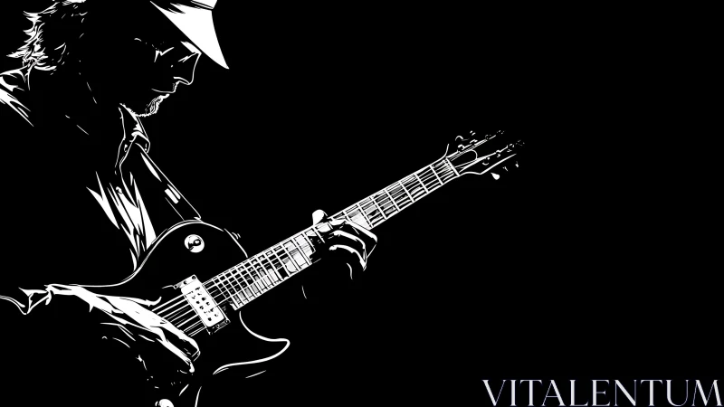 Silhouette guitarist plays electric guitar in high contrast light