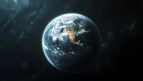 Gentle blue planet shining softly in the quiet of space.