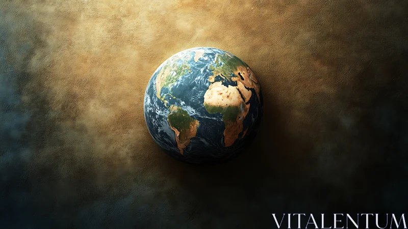 Lone painted planet drifting over a warm cosmic canvas.