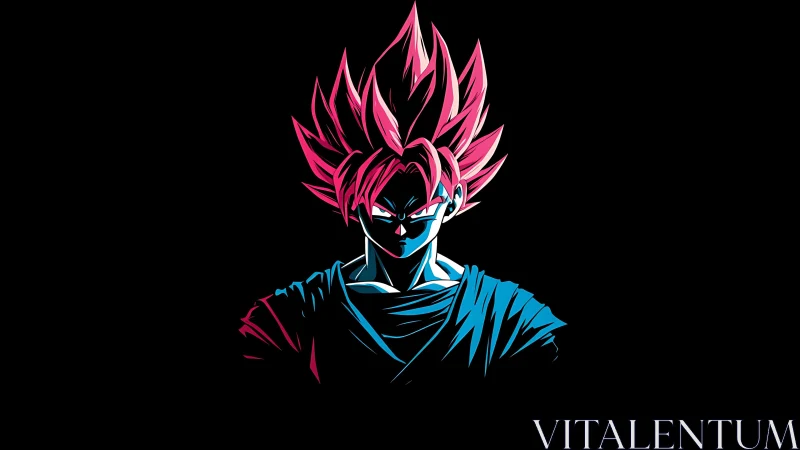 Stylized neon-lit anime warrior portrait on black background