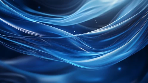 Transparent blue flowing ribbons curve across dark background