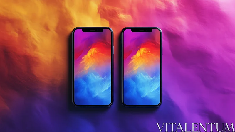 Two smartphones display identical abstract gradient screens