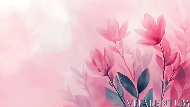 Pink floral illustration with soft abstract background.
