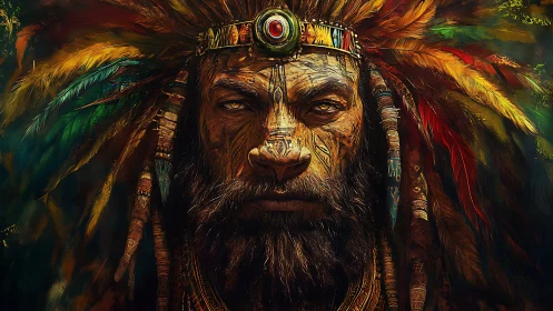 Vibrant tribal leader gazes forward with quiet, timeless strength