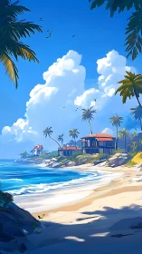 Tropical Coastal Villa on Sunlit Beach.