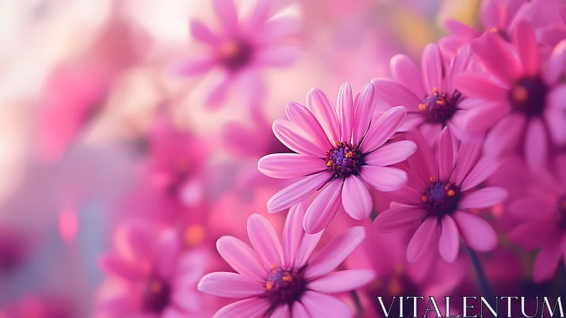 Pink Daisies in Soft Focus with Purple Center Stamens