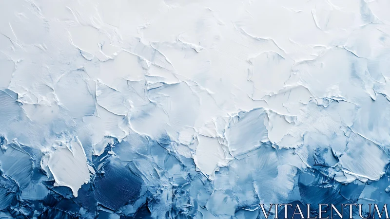 Abstract textured blue and white oil painting with palette knife strokes.