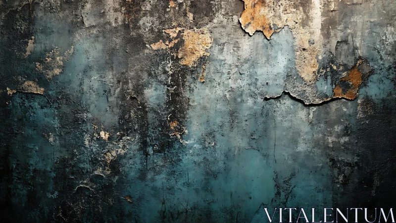 Weathered blue and brown textured wall with peeling paint, grunge style.