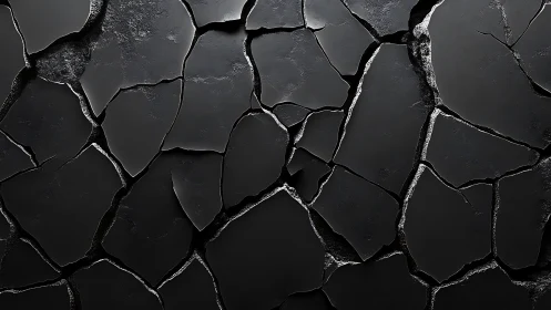 Cracked dark surface with irregular fragmented plates texture.