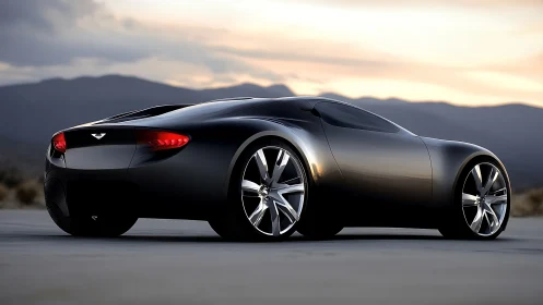 Midnight concept coupe stalking the desert horizon road.