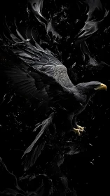 High-contrast digital eagle in mid-flight with abstract shards