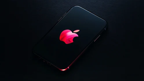 Neon Apple Logo Glowing on Dark Smartphone Display.