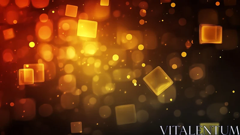 Glowing Abstract Squares and Bokeh Lights in Warm Tones.